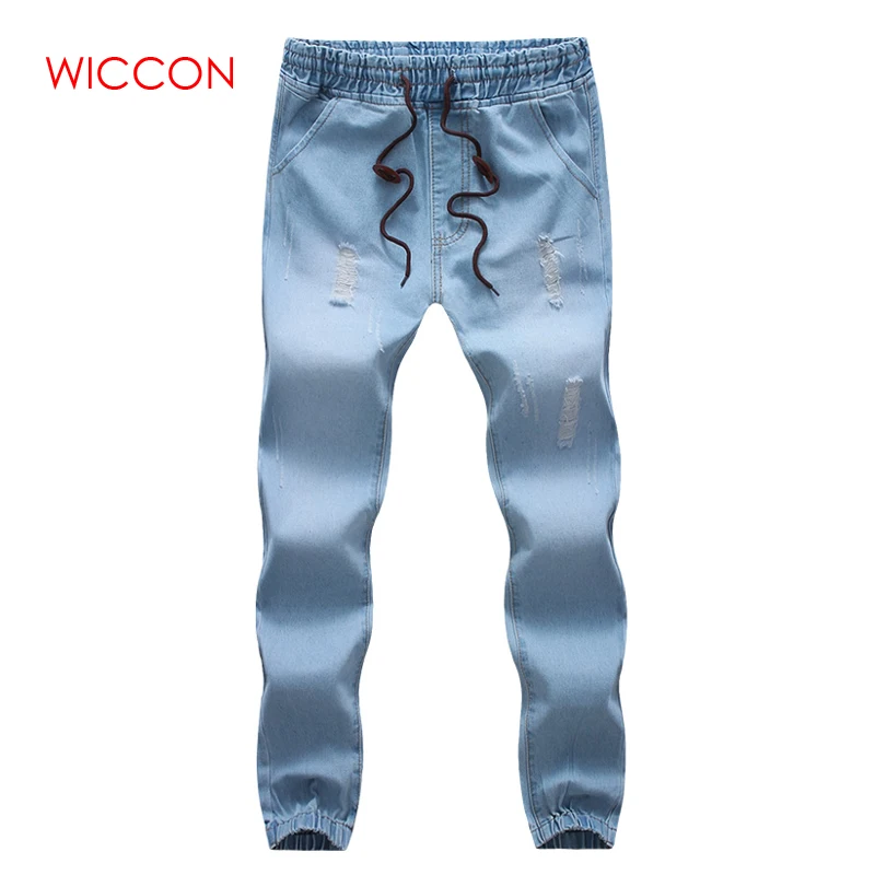 

2019 Fashion Mens Cotton Stretch Jeans Slim Fit Denim Trousers Casual Jeans Men Biker Joggers Large Size Hole Drawstring Pants