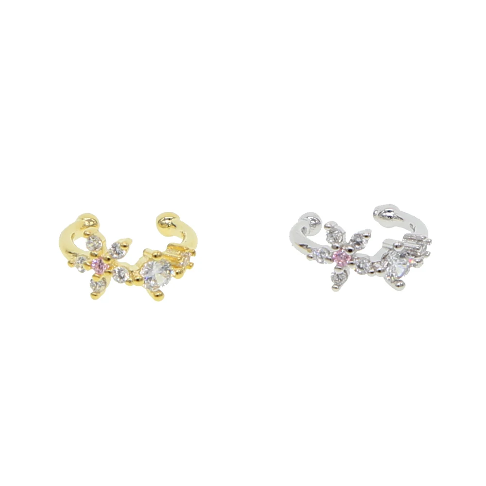 

dainty flower AAA cubic zirconia no piercing cuff earring Gold filled sparking bling cz clip on earring 1piece flower cz jewelry