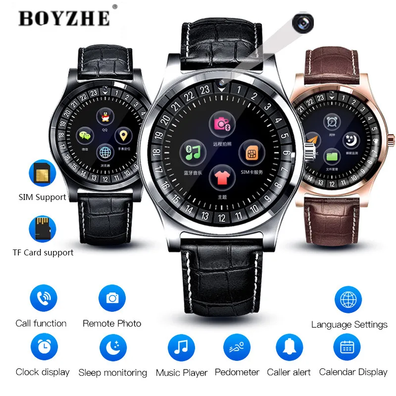 Смарт часы BOYZHE для мужчин и женщин с камерой Bluetooth SIM SD картой телефонов Android Band +