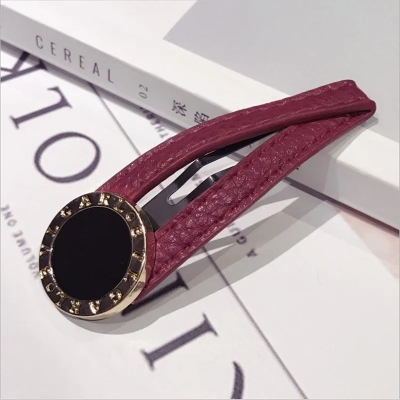 New boutique hair accessories complex women's ancient solid color leather alloy ring bangs a word bb clip fashion hairpin card
