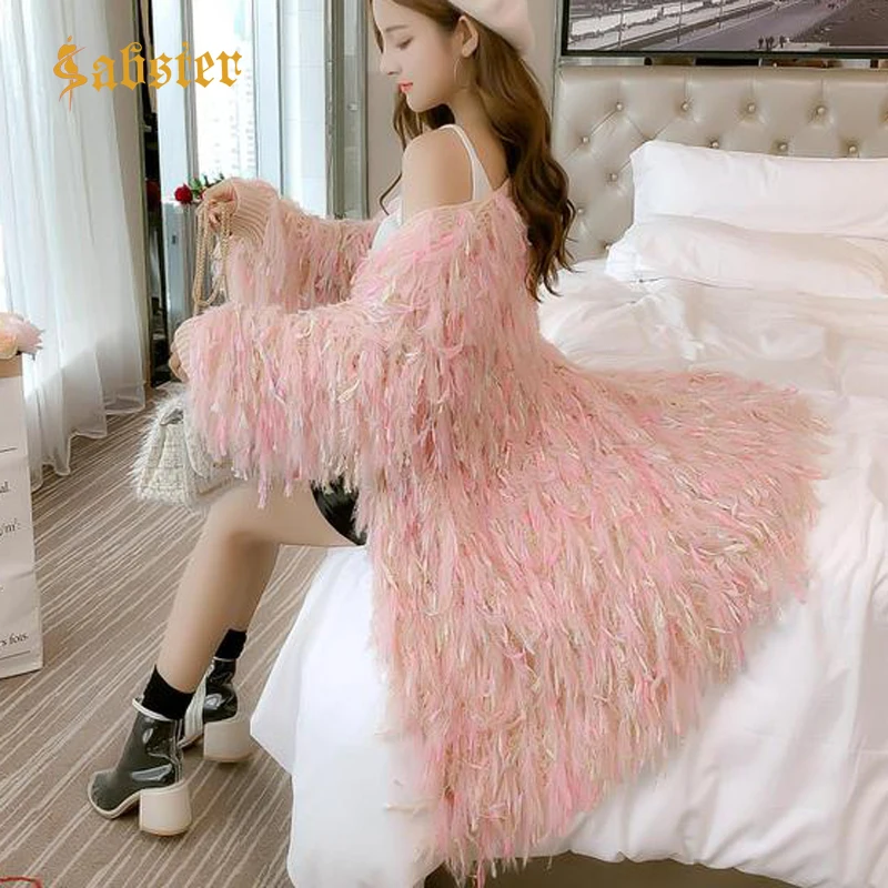 #^Special Price Women Knit Cardigans Long Sleeve Sweater Women Jumper Knitting Colored tassel cardigan female Loose V-neck Casual Coat XZ015