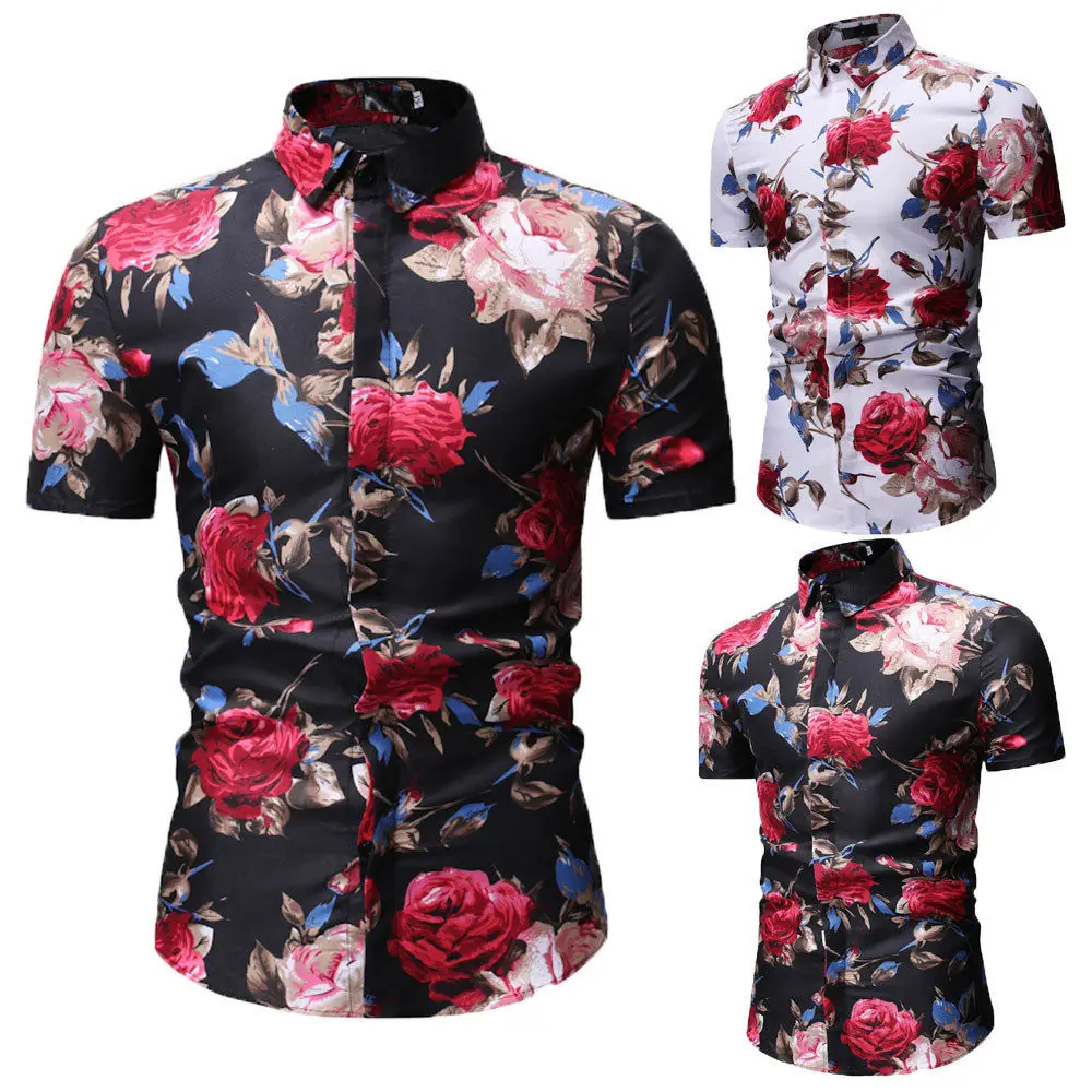 Модный принт Для мужчин летние Повседневное Slim Fit рубашка короткий рукав рубашки топы