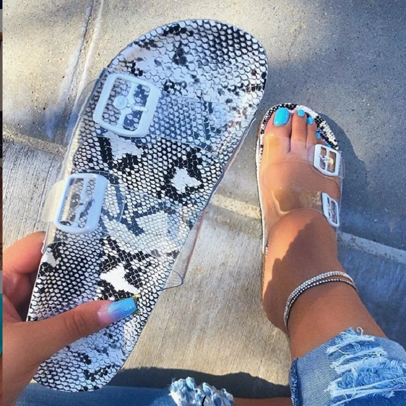 

Clear slippers women summer transparent platform sandals ladies open toe buckle strap roman slides big size beach flip flops