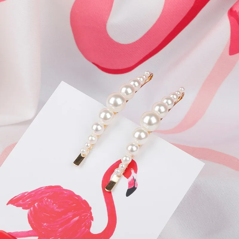 2Pcs/Pair New Fashion Pearl Hair Clip for Women Elegant Korean INS Design Snap Barrette Stick Hairpin Hair Styling Accessories