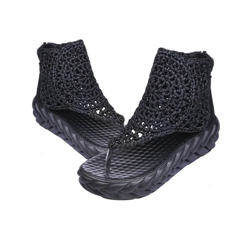 لين الملك خمر النساء صنادل طراز جلاديتور أزياء متماسكة عالية أعلى أحذية منصة مكافحة زلة الصيف أسافين أحذية Sandalias Femeninas