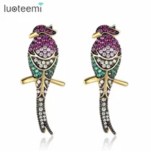 LUOTEEMI, роскошные золотые серьги-гвоздики с разноцветным кубическим цирконием для женщин, вечерние ювелирные украшения