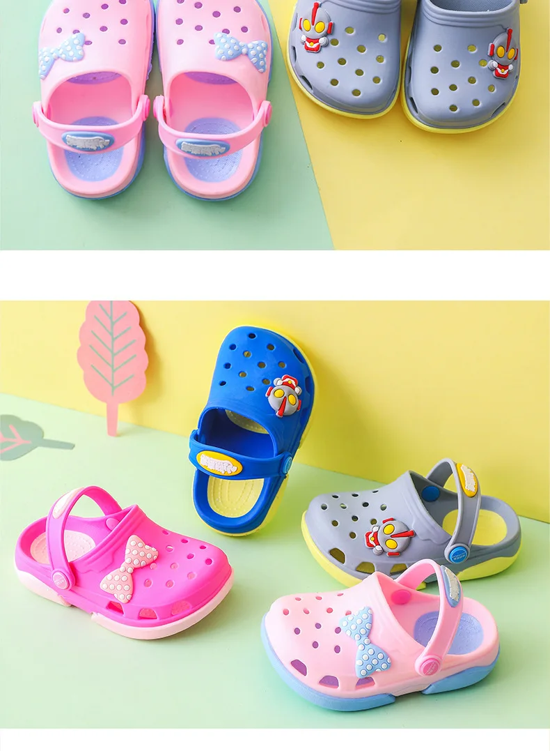 Летняя Детская мультяшная обувь Cave для мальчиков и девочек; милые тапочки с бантом; детские тапочки унисекс; пляжные вьетнамки для детей; JH19