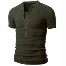 Новая футболка мужская футболка Мужская модная армейская зеленая футболка с коротким рукавом хенли брендовая тонкая футболка с v-образным вырезом Футболка мужская