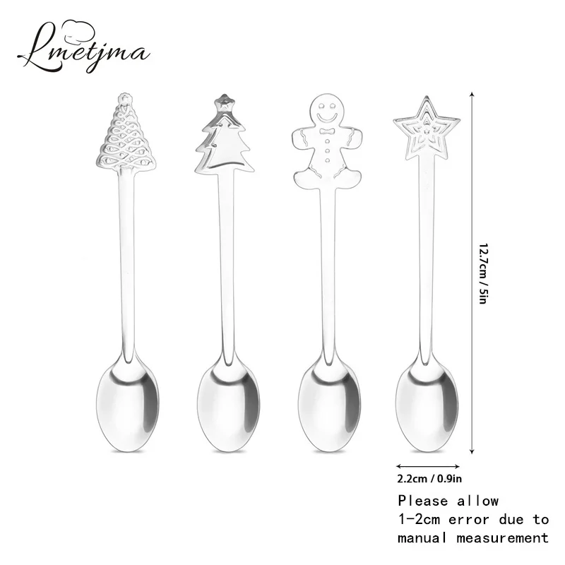 LMETJMA 4 шт./компл. Рождество Кофе нержавеющая сталь для ложек Кофе ложка для малыша пить Чай ложка Рождественская посуда KC0167