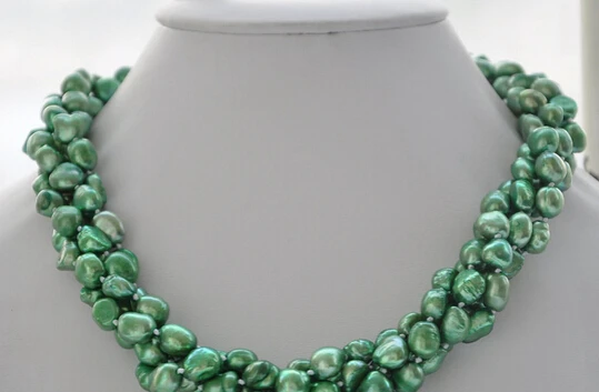 

FREE SHIPPING>>>@@ > N3231 BEAUTIFUL 4row 22" green BAROQUE FRESHWATER PEARL NECKLACE