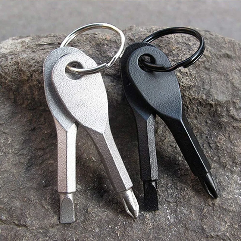 2pc Outdoor Screwdriver Set Stainless Steel Key Ring Key Chain Repair Tool Multitools Mini Camping Pocket Tool Home Use (5)