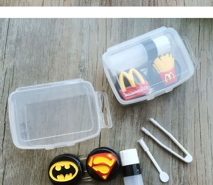 Contact Lens Case Transparent Set Superman Batman Fries Beauty Box Contact Lens Care Case Mate Box