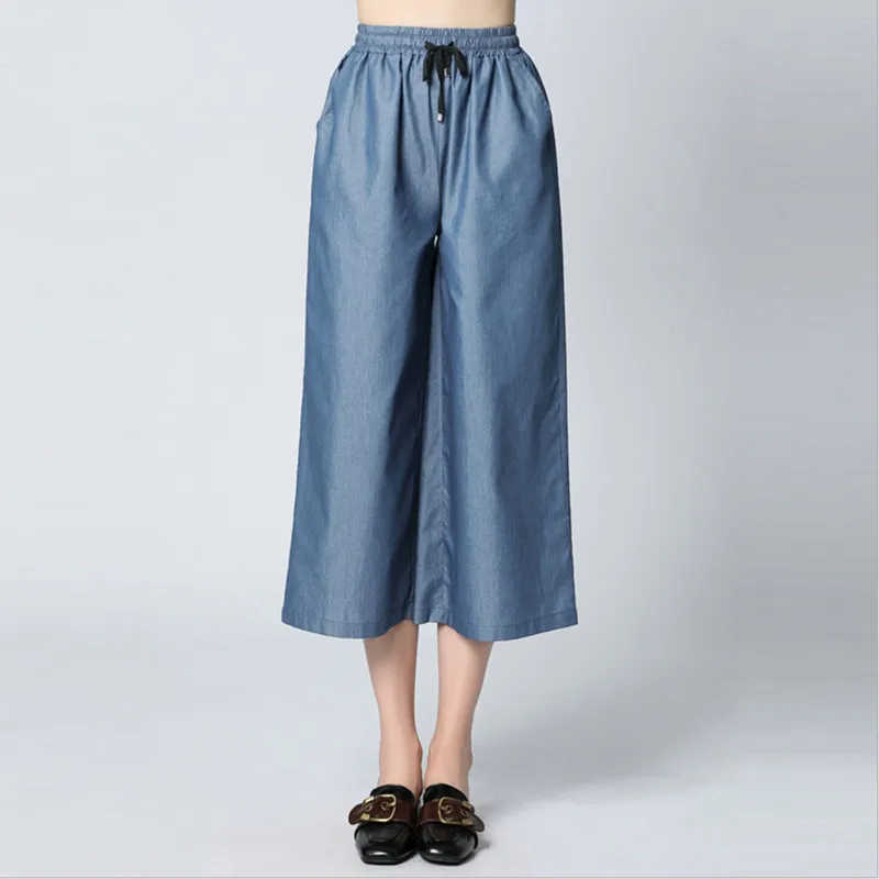 light blue Женские джинсы больших размеров L-5XL брюки длиной до щиколотки женский модный шнурок свободные ковбойские брюки высокого качества - Цвет: light blue