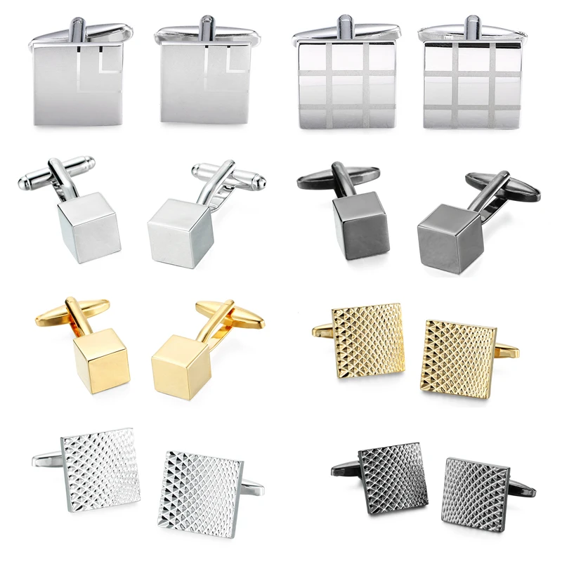 

Novelty Brand Men's Old craftsman carving Polished cube square Design Novelty Cuff Brass Material Gift cuff links Jewelley