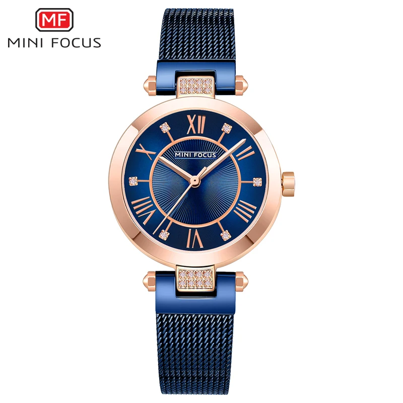

MINI FOCUS Women's Quartz Watches 2019 New Simple Analogue Wristwatch for Lady Blue Mesh Strap Relogios Femininos Clock MFW0215
