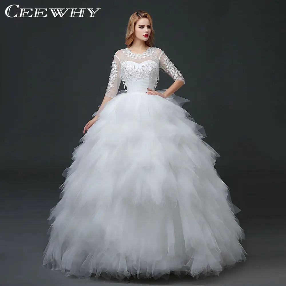 Ceewhy Half Sleeves Crystal Beading Ruffles Wedding Dresses Winter