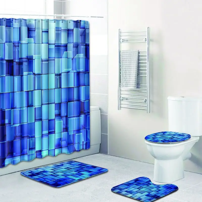 

Creative 3D Print Shower Curtain Waterproof Polyester Luxury Bathroom with Hook Toilet Cover Mat Bath Mat Home Decoration