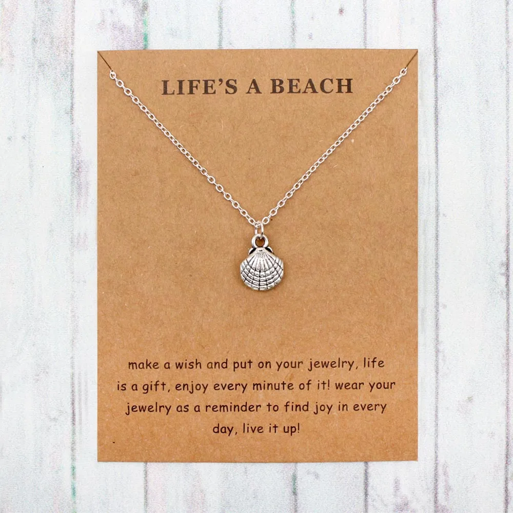 

Shell Ocean Waves Sea Turtle Starfish Anchor Fish Shark Seahorse Necklace For Women Chain Necklace Friendship Gifts With Card