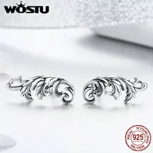 WOSTU, ретро Европейский цветок, серьги-гвоздики, 925 пробы, серебро, геометрические маленькие серьги для женщин, серебряные модные ювелирные изделия FIE580
