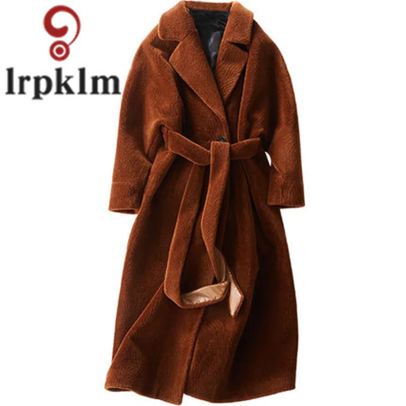LRPLlM Fashion Women's Sheep Shearling Fur Coat New in 2019 Winter  Long Belt Faux Fur Coat Warm winter Lamb Coat AS116 (11)
