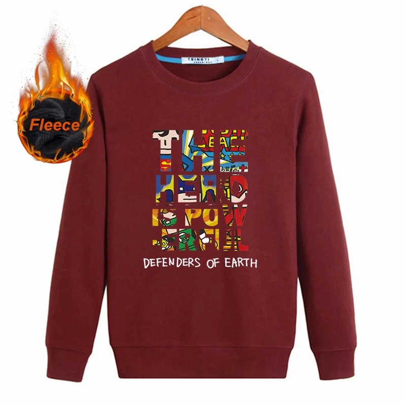 Tsingyi/пуловер с буквенным принтом «Герой»; толстовки для мужчин и женщин; сезон осень; с круглым вырезом; Sudadera Poleron Hombre; толстовка с капюшоном размера плюс S-4XL - Цвет: 902 Fleece Burgundy