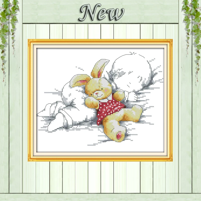 Набор для вышивки крестиком The baby Sleep and doll bear на холсте Счетный принт DMC 11CT 14CT | Дом