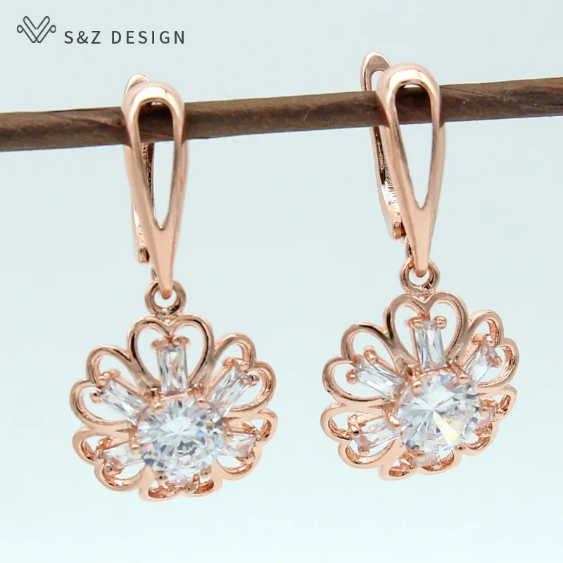 S&Z New Korean Style Flower Cubic Zircon Earrings For Women Fashion Spring Accessories Elegant Sweet Jewelry