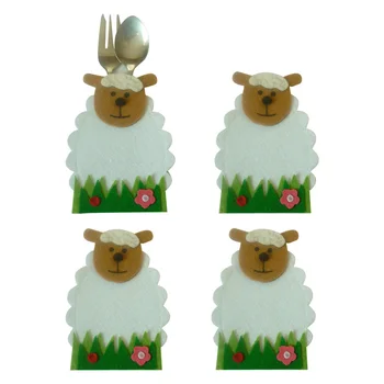 

New arrival 4pcs/set Easter Sheep Flower Design Knife And Fork Bags Tableware Covers Tableware bag Easter Decor Home Decoration