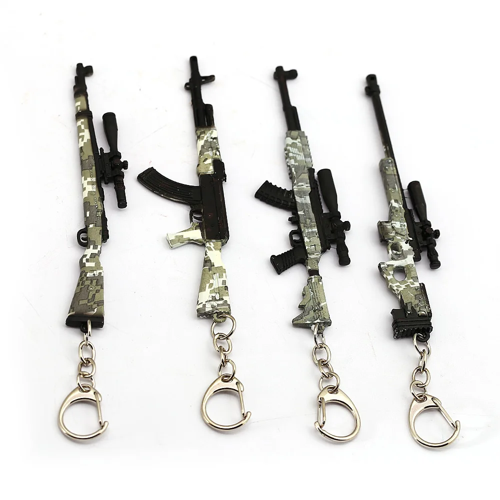 

2019 Hot Game Gun Model 98K AK47 AWM Camouflage Keychain 12cm PUBG Weapon Key Chain Portachiavi Porte Clef Men Jewelry Souveni