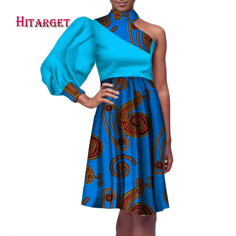 

african dresses for women with Sexy one-shoulder and one Lantern sleeves Bazin Riche African Women Party/wedding Clothing WY3250