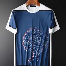 Minglu мужские футболки роскошные мягкие шелковистые ткани с принтом льва с коротким рукавом летние мужские футболки размера плюс 4xl облегающие мужские футболки s