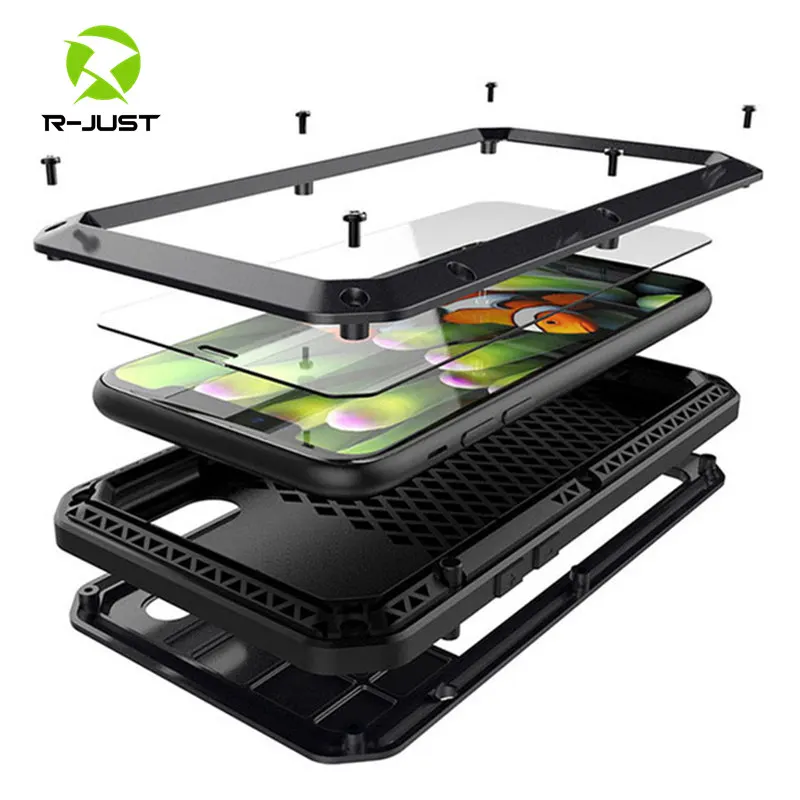 الفاخرة الموت درع معدن الألمنيوم الهاتف حقيبة لهاتف أي فون XS ماكس XR X 6 6 S 7 8 زائد 5 S SE 5 5C 4 S كامل الجسم غطاء للصدمات Fundas