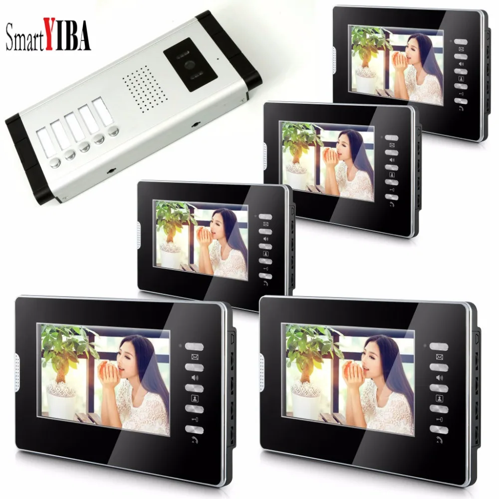 SmartYIBA 7'' color video door phone 5 monitors with 1 intercom doorbell can control 5 houses for multi apartment Free shipping SmartYIBA 7'' color video door phone 5 monitors with 1 intercom doorbell can control 5 houses for multi apartment Free shipping