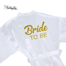 Sisbigdey/белый халат атласный комплект из 3 предметов, тапочки, пояс, блестящая золотая невеста, Свадебные вечерние, для свадьбы