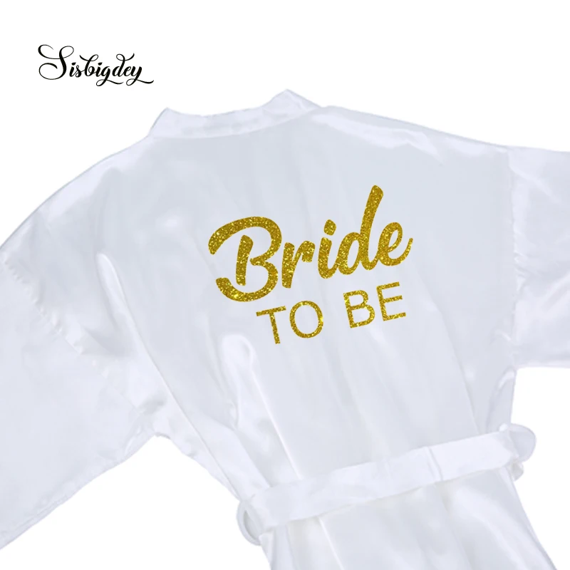 

Sisbigdey white bride robe 3pc set of robe slippers sash glitter gold BRIDE TO BE Bridal Party getting married 2019 wedding robe