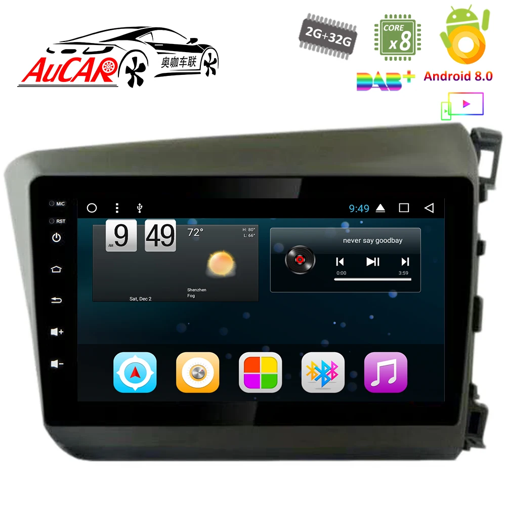 Автомобильный DVD-плеер Android 10 1 для Honda Civic GPS правый Привод 2012-2014 автомобильный 1024*600