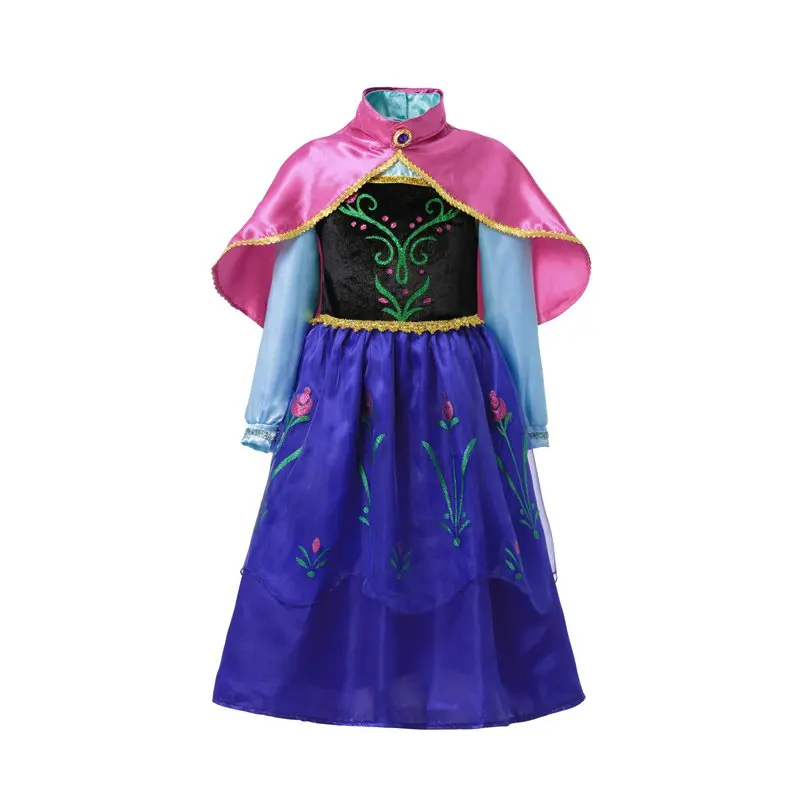 Anna Dress Only Для девочек платье Эльзы для коронации для детей Снежная королева с цветочным рисунком Хлопковое платье принцессы для девочек вечерние платья для детей в стиле Эльзы и Анны Косплэй костюмчик с плащом - Цвет: Anna Dress Only