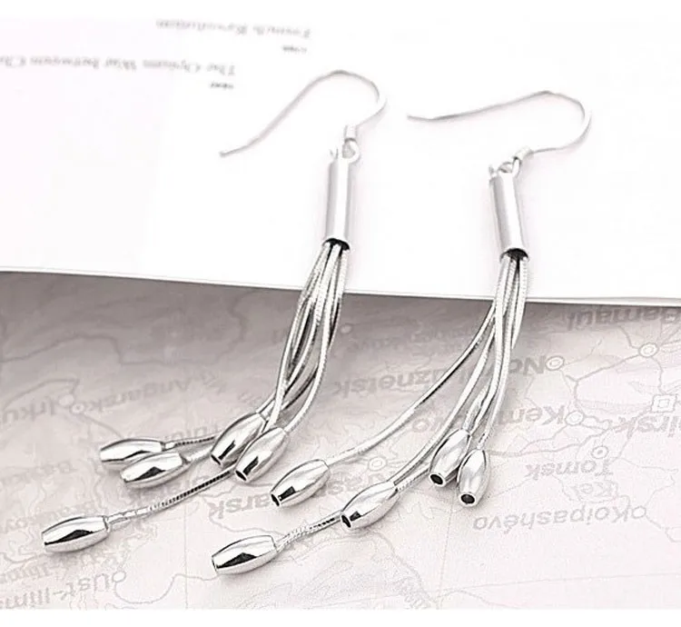 Настоящие однотонные 925 пробы серебряные Висячие серьги для женщин с бахромой модные серебряные ювелирные изделия серьги