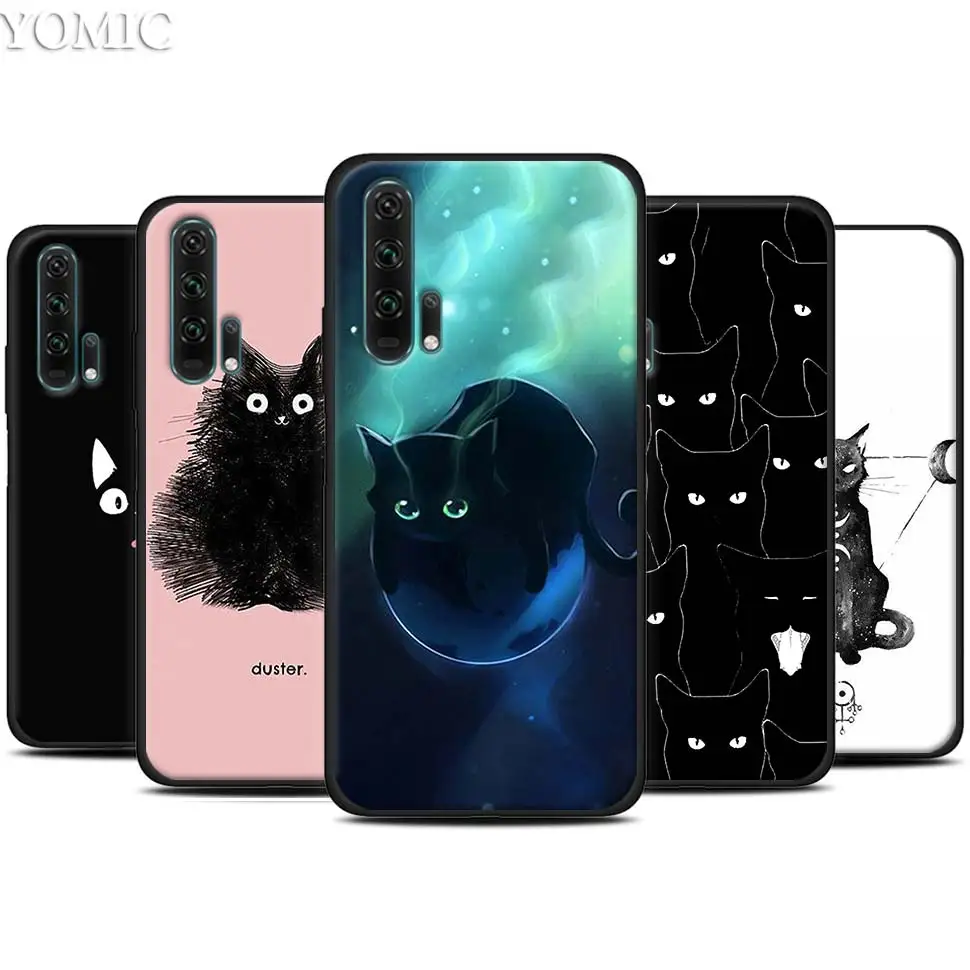 

Black Cat Cartoon Black Silicone Case for Huawei Honor 20 Pro 10 20 Lite 20i V20 8X 8C 8A 8S Play Enjoy 9e 9s Case