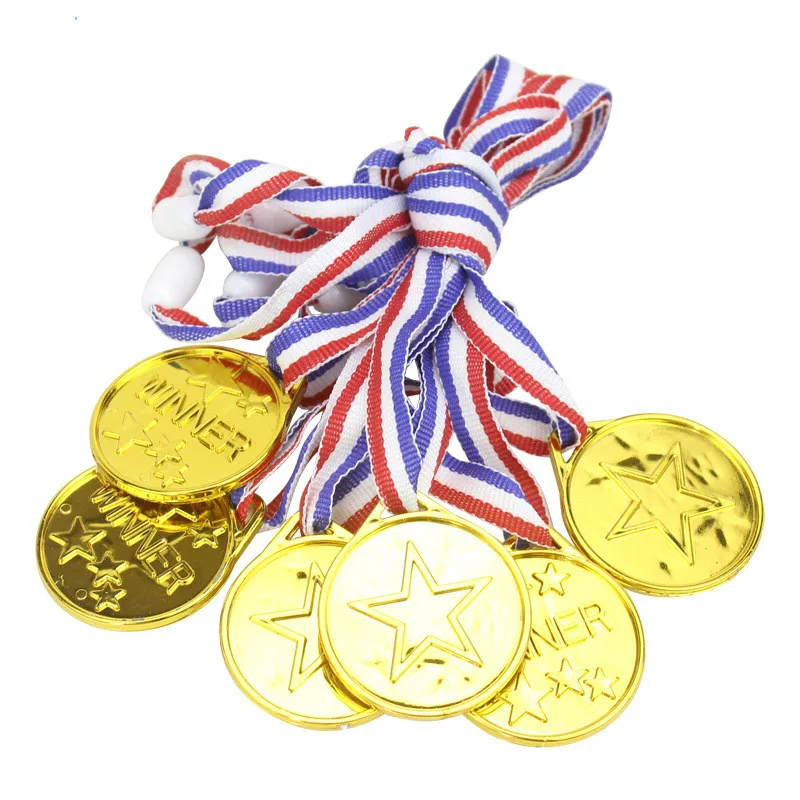 Gold Plastic Winners Medals Sports Day Party Bag Prize Awards Kids Toys