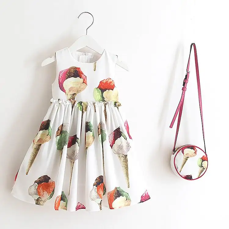 

2017 Summer New Girls Dresses Ice cream pineapple Floral Sundress+Bag Children Clothing 3-7Y E8192