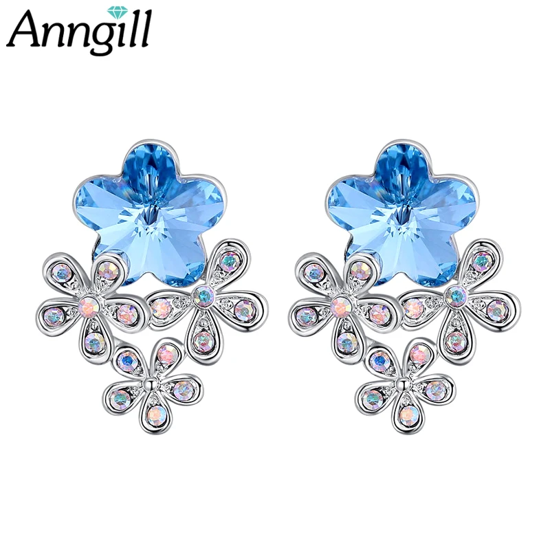 

Luxury Crystal From SWAROVSKI Flower Stud Earring Brincos Korean Fashion Ldies Earrings New Personalized Birthday Gift Wholesale