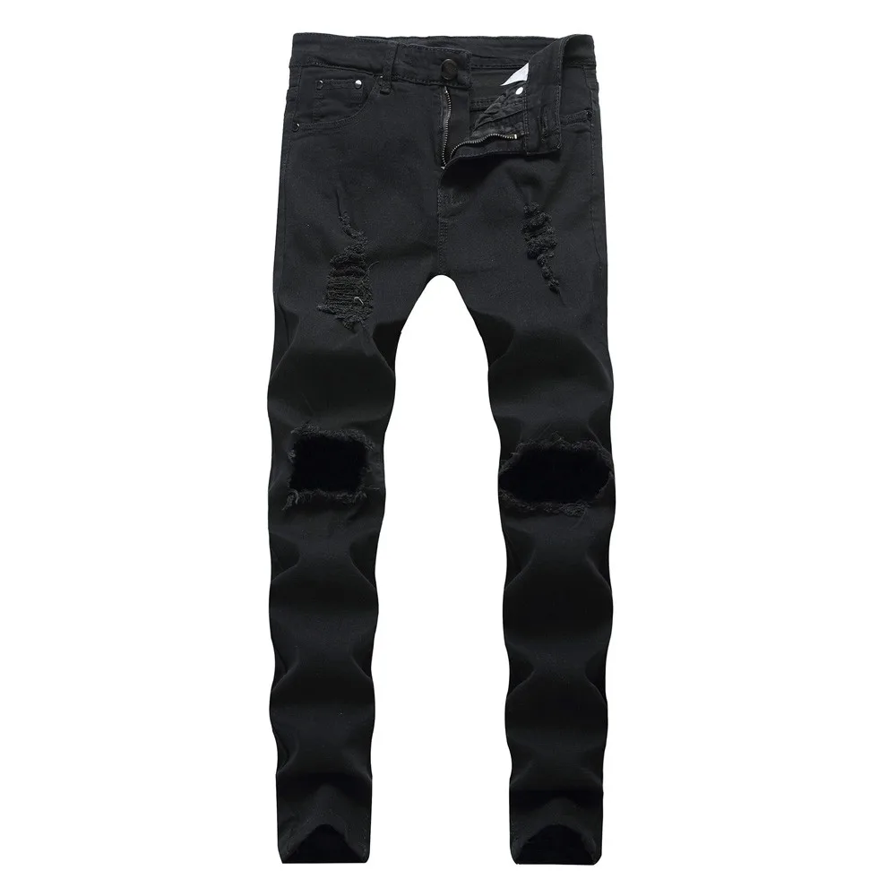 Mens Skinny Jeans Super Skinny Jeans Men Ripped Stretch Denim Pants Motorcycle Holes Denim Jeans Zipper 3