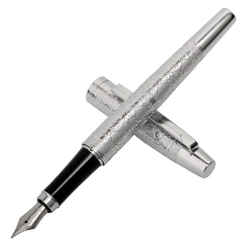 HERO R03 Роскошная тисненая Серебряная перьевая ручка с цветком яркий Средний Office офисная подарочная ручка
