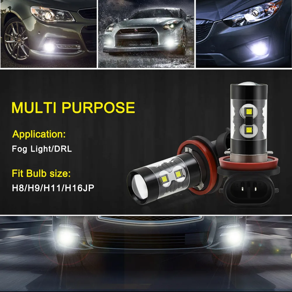 Car Fog Light H11 H8 H9 H3 H7 H1 White 50W LED Bulb DRL Auto Lamp For Audi A3 A4 B6 B7 B8 A5 A6 C5 C6 C7 Q3 Q5 Q7 TT 100 S3 S4