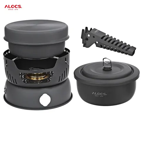 Panelas ao ar Fogão a Álcool Conjunto para Acampamento Fogão com Gripper Alocs Pessoa Livre Acampamento Cozinhar Caminhadas Piquenique Pot C05 2-4