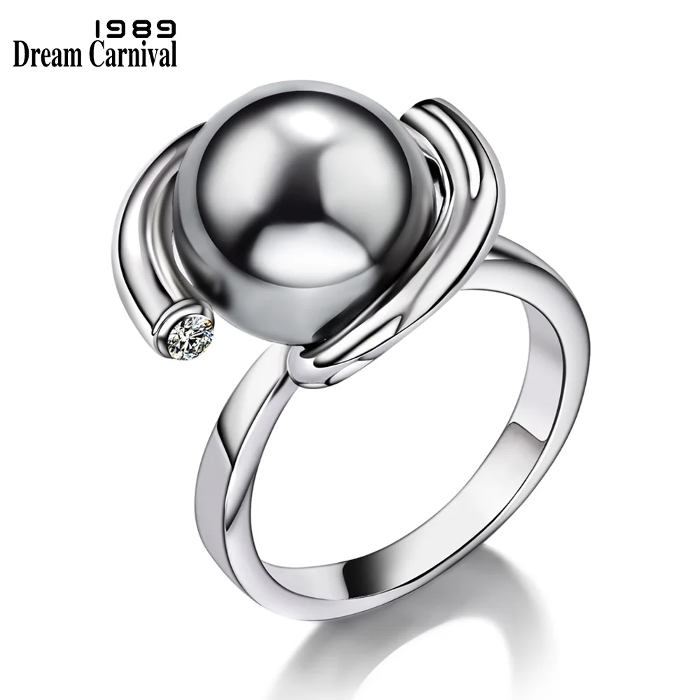 

DreamCarnival 1989 Satelite Look Party Rings for Women Created Grey Pearl Zirconia Crystals Elegant bague Wedding Bijoux WA11401