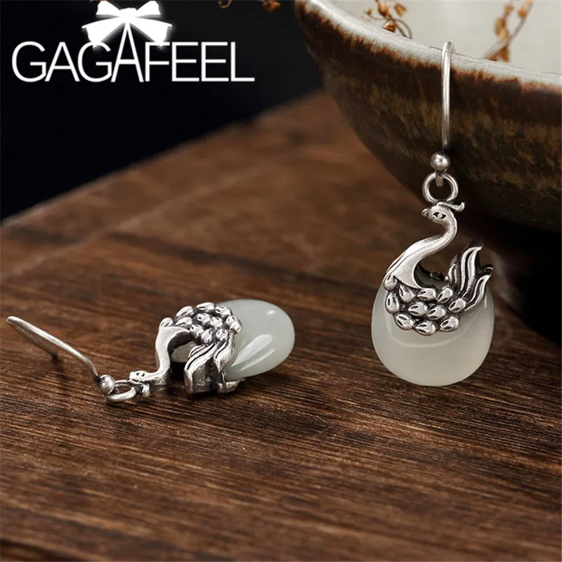 

GAGAFEEL Luxury 925 Sterling Silver Earrings Natural Stone Phoenix Shape Vintage Earrings Women Fashion Jewelry Gifts