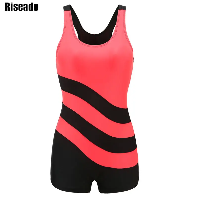 

Riseado Sports One Piece Swimsuits 2019 Competitive Swimwear Women Patchwork Swimsuits Boyleg Racer Back Bathing Suits