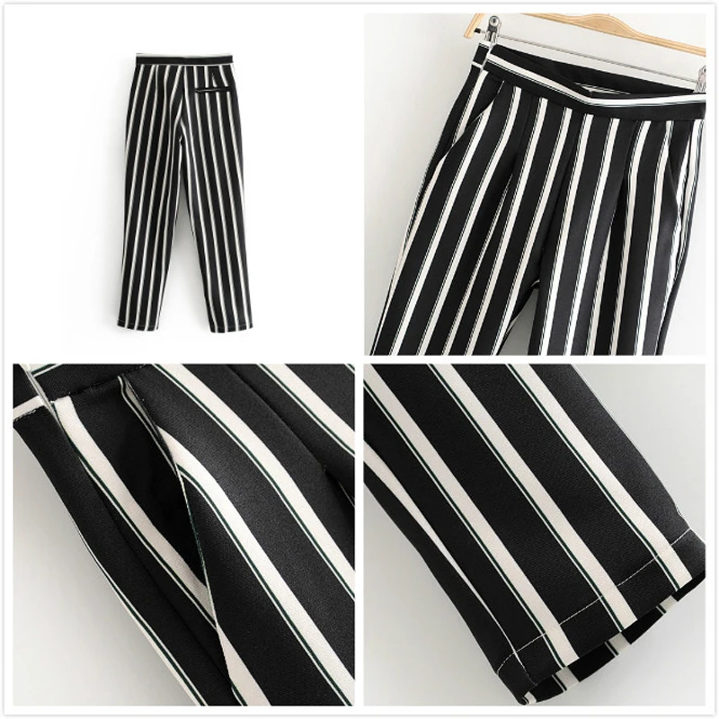 2019 Autumn Black And White Striped Women Pant Suits Work Office Ladies Blazer Jacket Coat & Trouser Female Suit Two Piece Sets